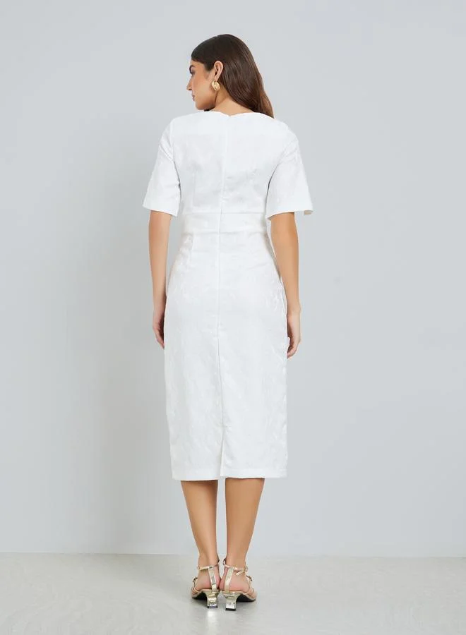 Styli  Women Off-White Buttoned Sheath Midi Dress for Women | Best Price UAE